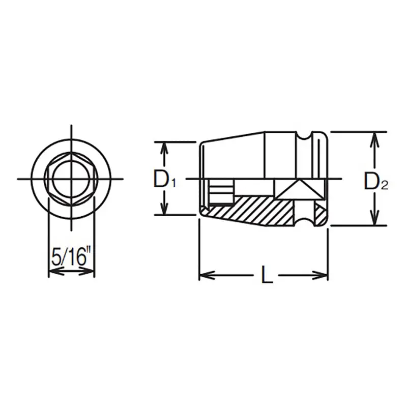 1/2 Sq. Dr. Adaptor  5/16 For 5/16H Bit Length 35mm - Image 2
