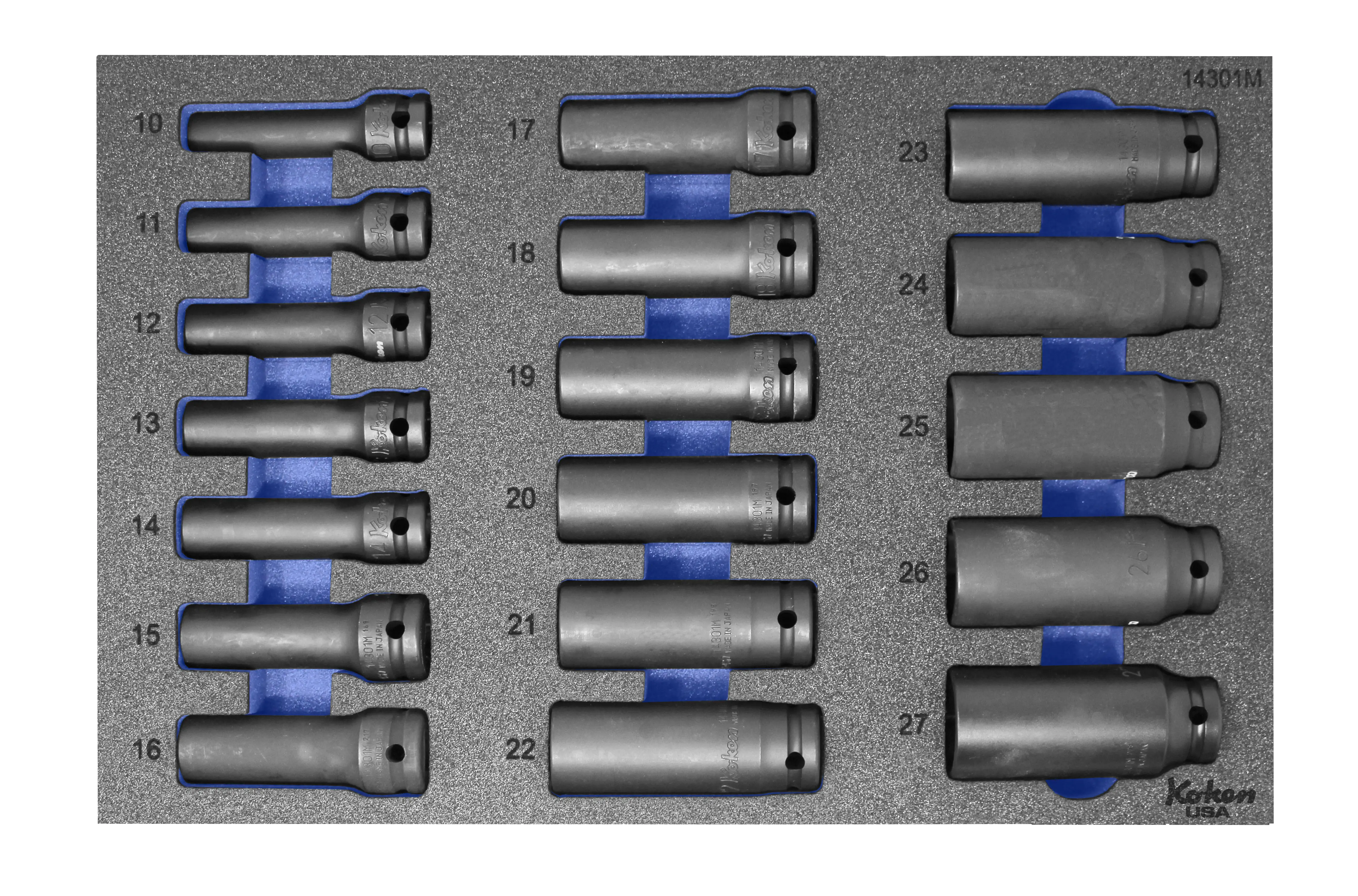 1/2" Sq Dr. Impact Deep Thin Walled Socket Set in Foam - 18 Pieces - Image 2