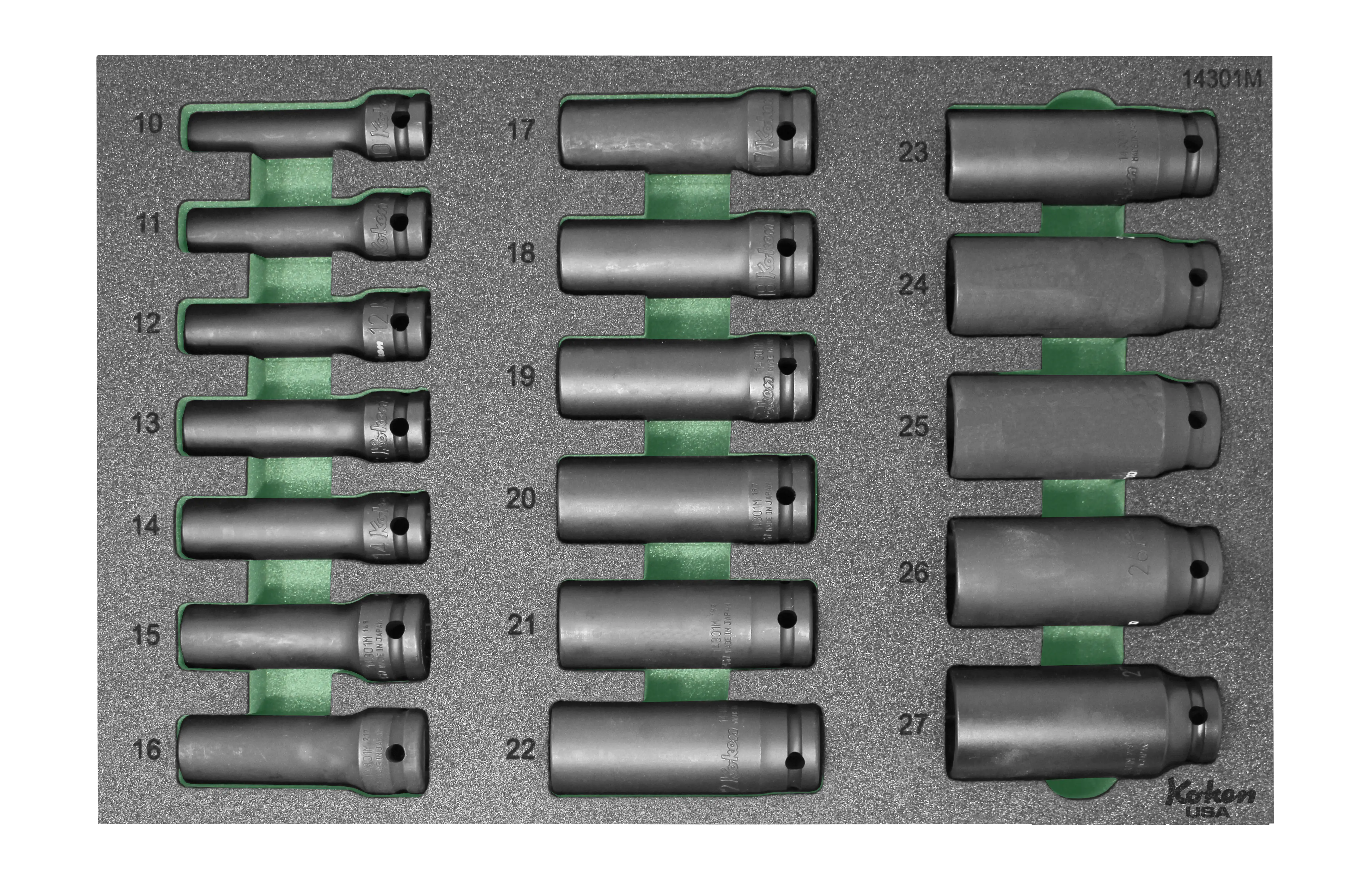 1/2" Sq Dr. Impact Deep Thin Walled Socket Set in Foam - 18 Pieces - Image 3