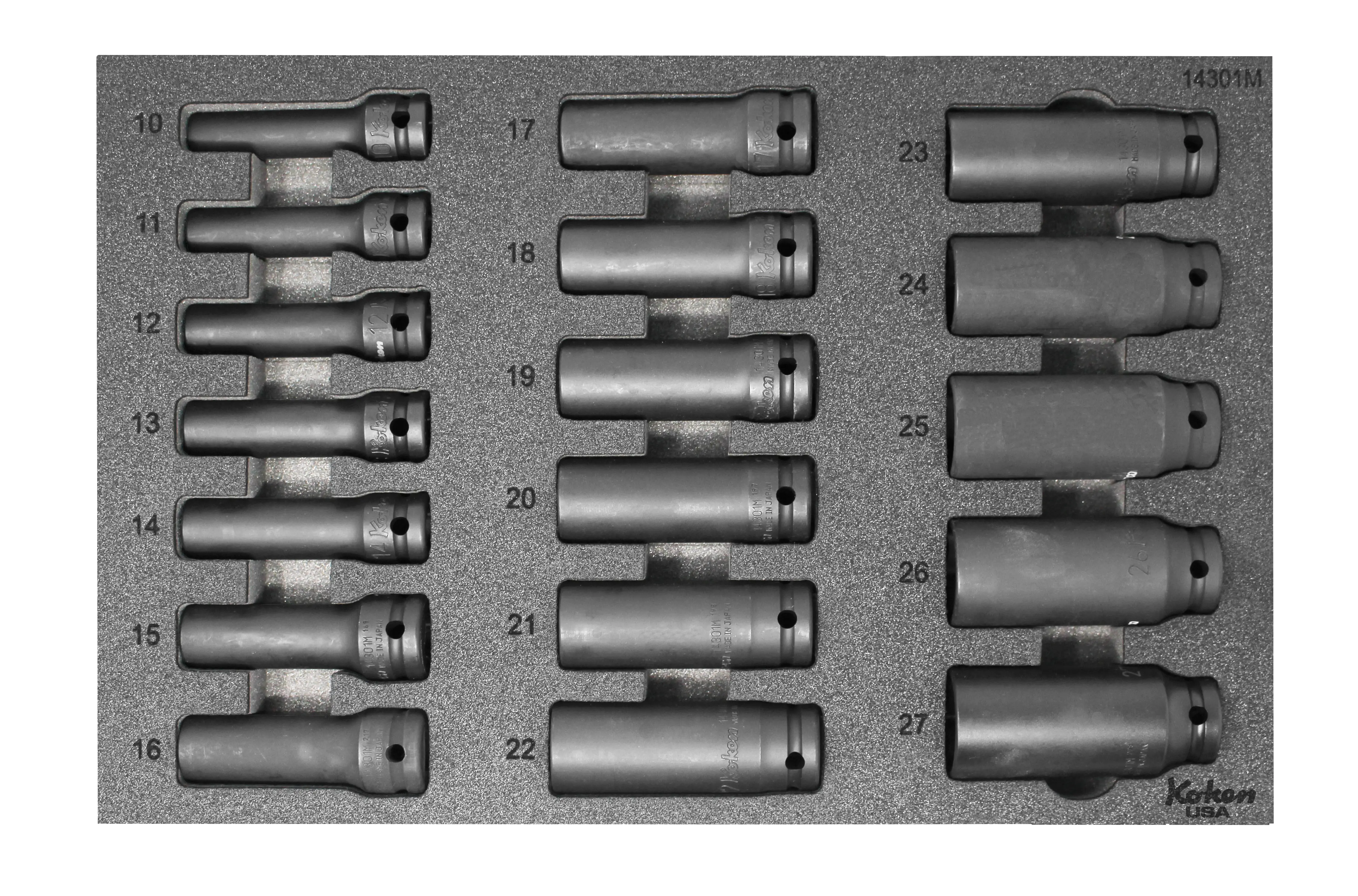 1/2" Sq Dr. Impact Deep Thin Walled Socket Set in Foam - 18 Pieces - Image 5