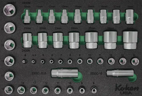 1/4", 3/8", 1/2" Sq. Dr. Socket Set Metric in Foam - 43 Pieces - Image 2