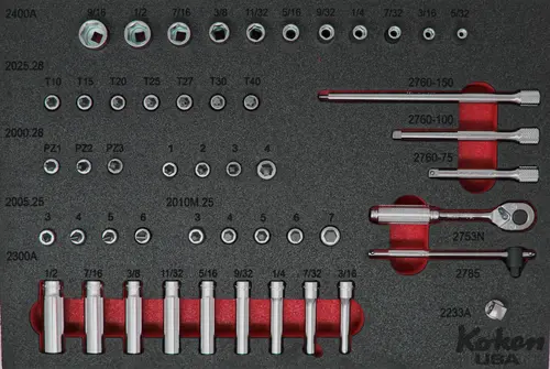 1/4" Sq. Dr. Socket and Accessories Set SAE in Foam - 51 Pieces