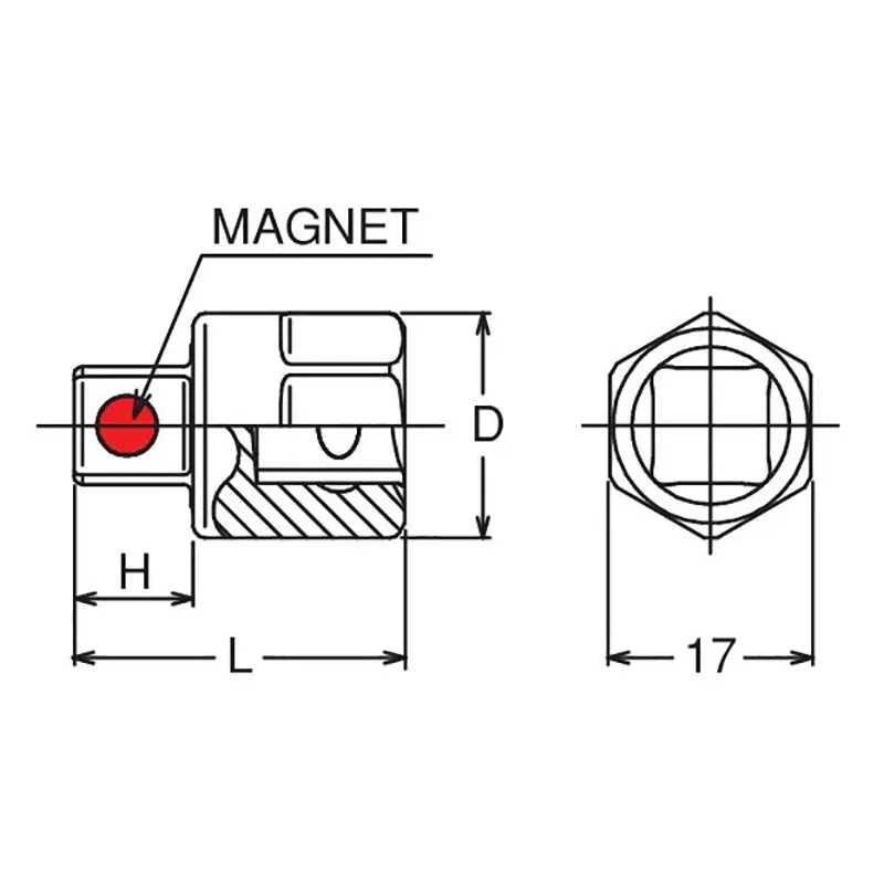 3/8 Sq. Dr. Bit Socket 10mm Square Length 28mm For Drain Plug Magnet / Outer Hex 17mm - Image 2