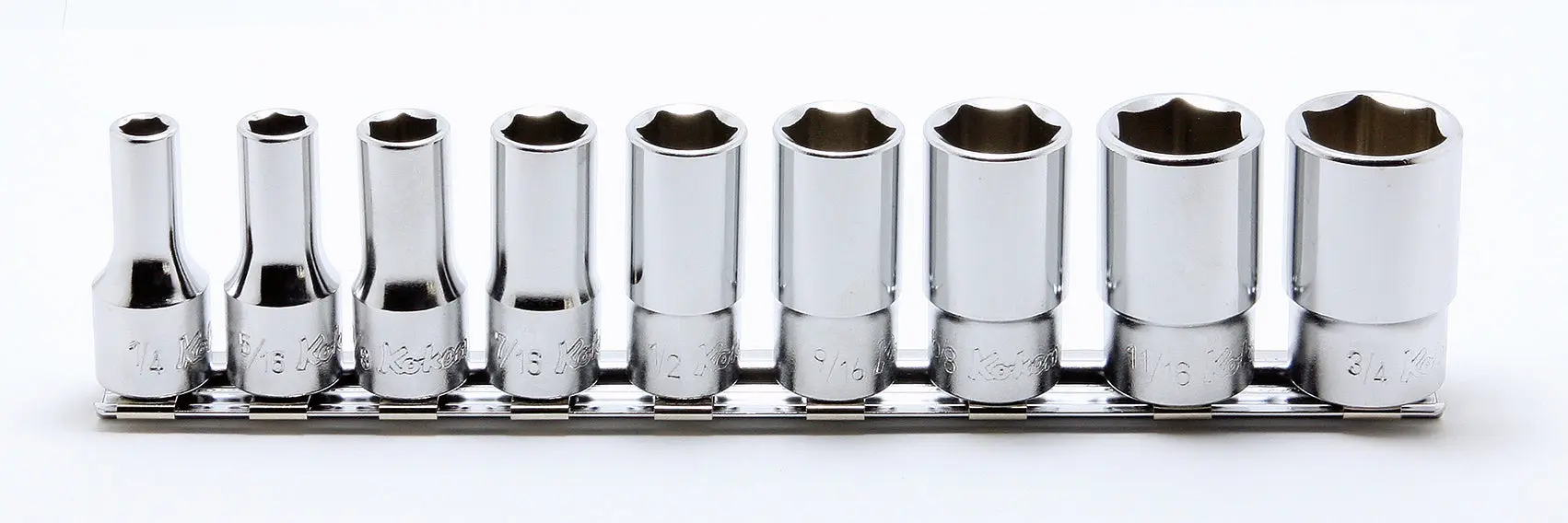 9 Piece 3/8 Sq. Dr. 6-Point Semi-Deep Chrome SAE Socket set 1/4-3/4