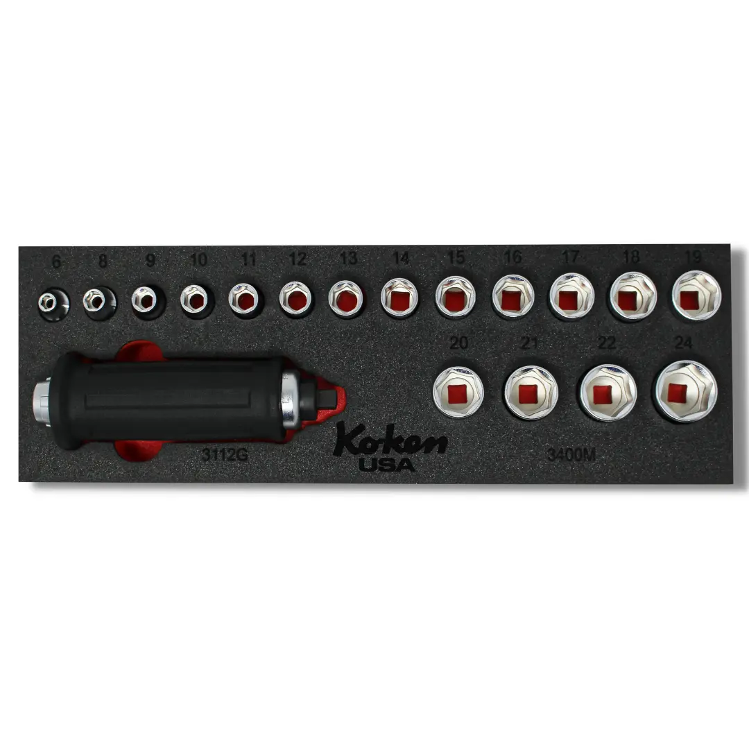 3/8" Sq. Dr. Attack Driver and  Socket Set Metric  in Foam - 18 Pieces