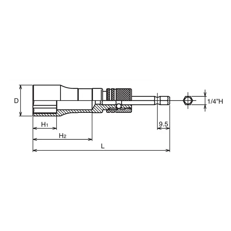 1/4 Hex Dr. Long Socket  19mm 6 point 111mm Exchangeable Drive shank - Image 2
