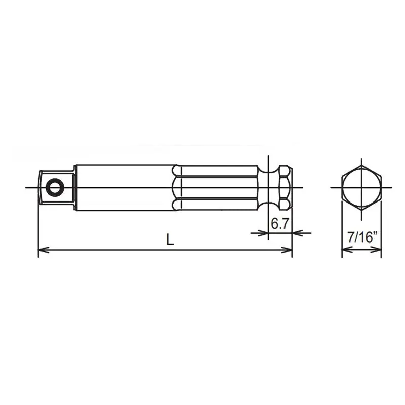 7/16 Hex Dr. Adaptor 1/2 Square Length 75mm Pin type - Image 2