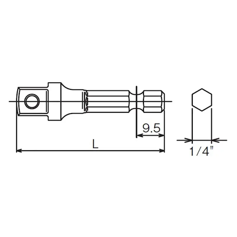 1/4 Hex Dr. Adaptor 3/8 Square Length 100mm Ball type - Image 2