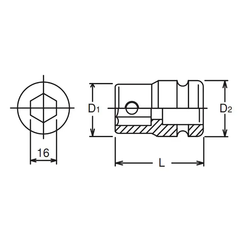 1/2 Sq. Dr. Bit Holder  16mm For 107.16 Length 43mm - Image 2