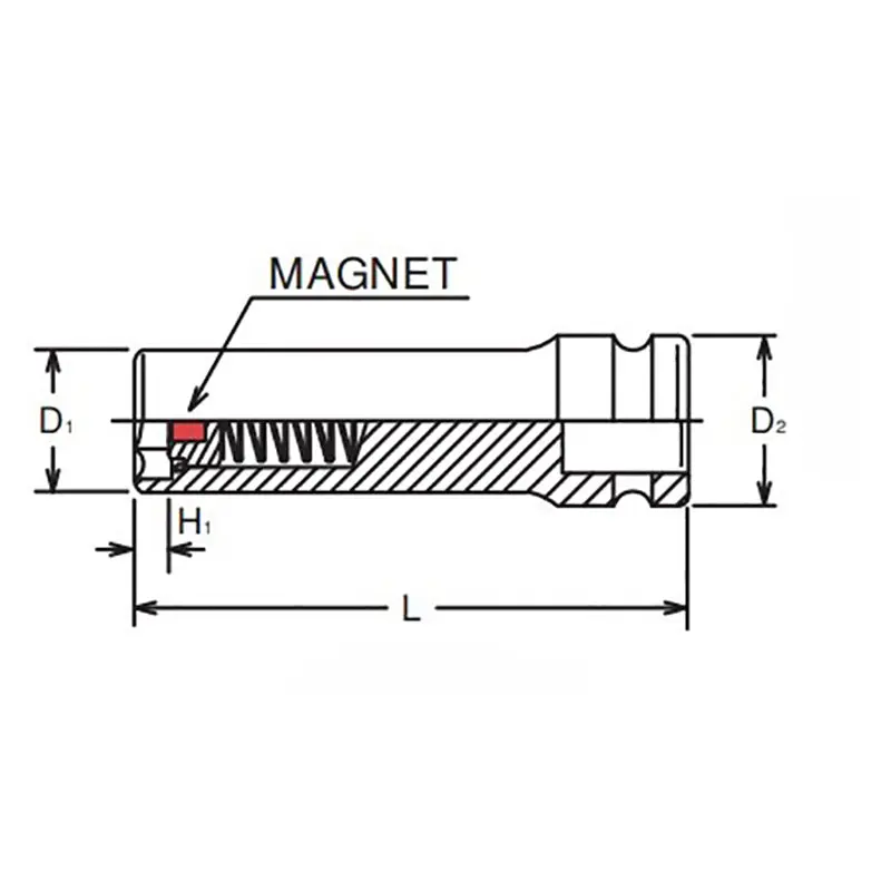 1/4 Sq. Dr. Socket 13mm 6 point Length 48mm Slide Magnet - Image 2