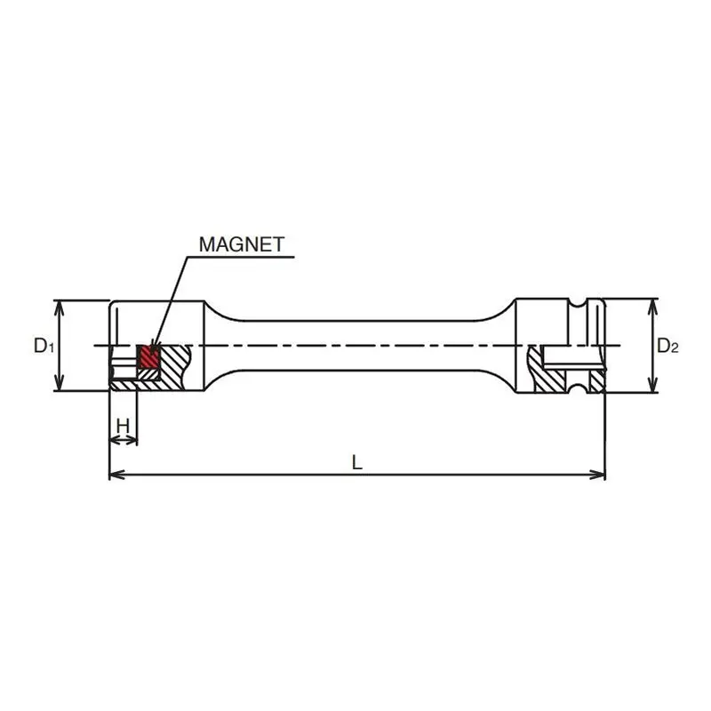 3/8 Sq. Dr. Extension Socket 13mm 6 point Length 100mm Magnet - Image 2