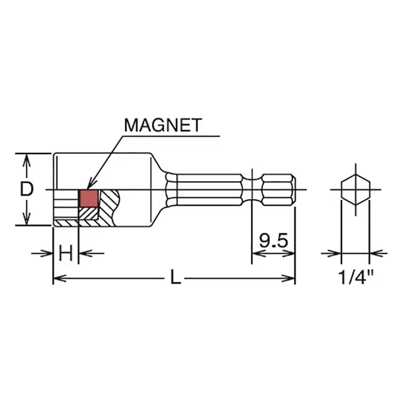 1/4 Hex Dr. Nut Setter  5/16 6 point Length 50mm Magnet - Image 2