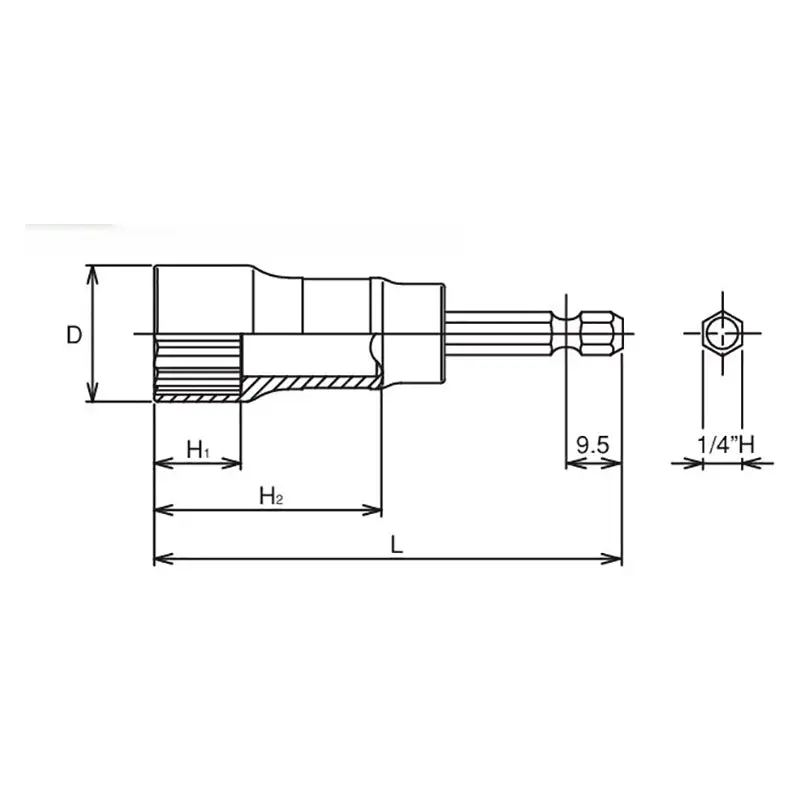1/4 Hex Dr. Long Socket 17mm 12 point 77mm - Image 2
