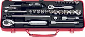 28 Piece 1/4 and 3/8 Sq. Dr. Chrome Metric 6-Point Socket Set 4-21mm