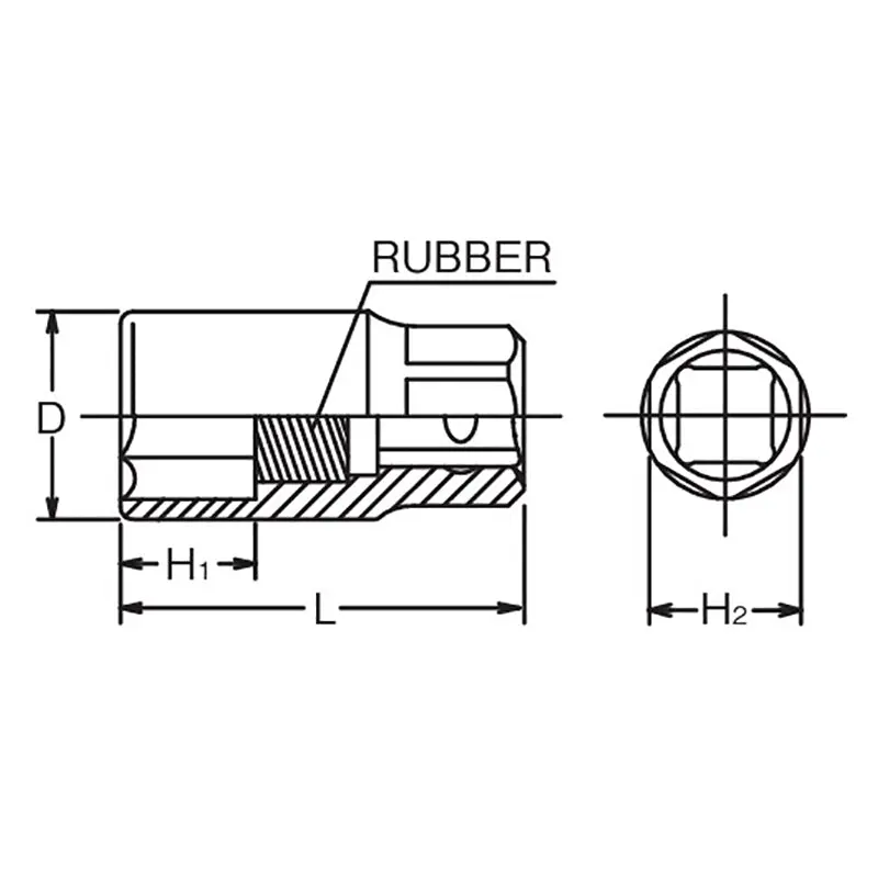1/2 Sq. Dr. Spark Plug Socket 16mm 6 point Length 70mm Rubber - Image 2