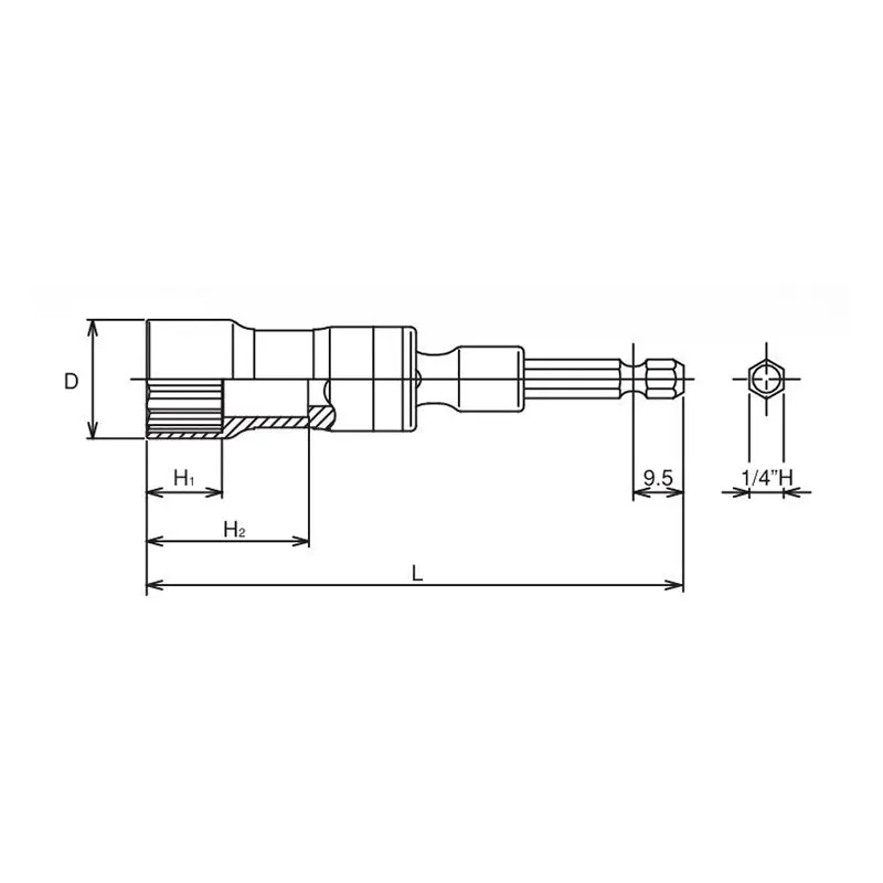 1/4 Hex Dr. Universal Long Socket 19mm 12 point 100mm - Image 2