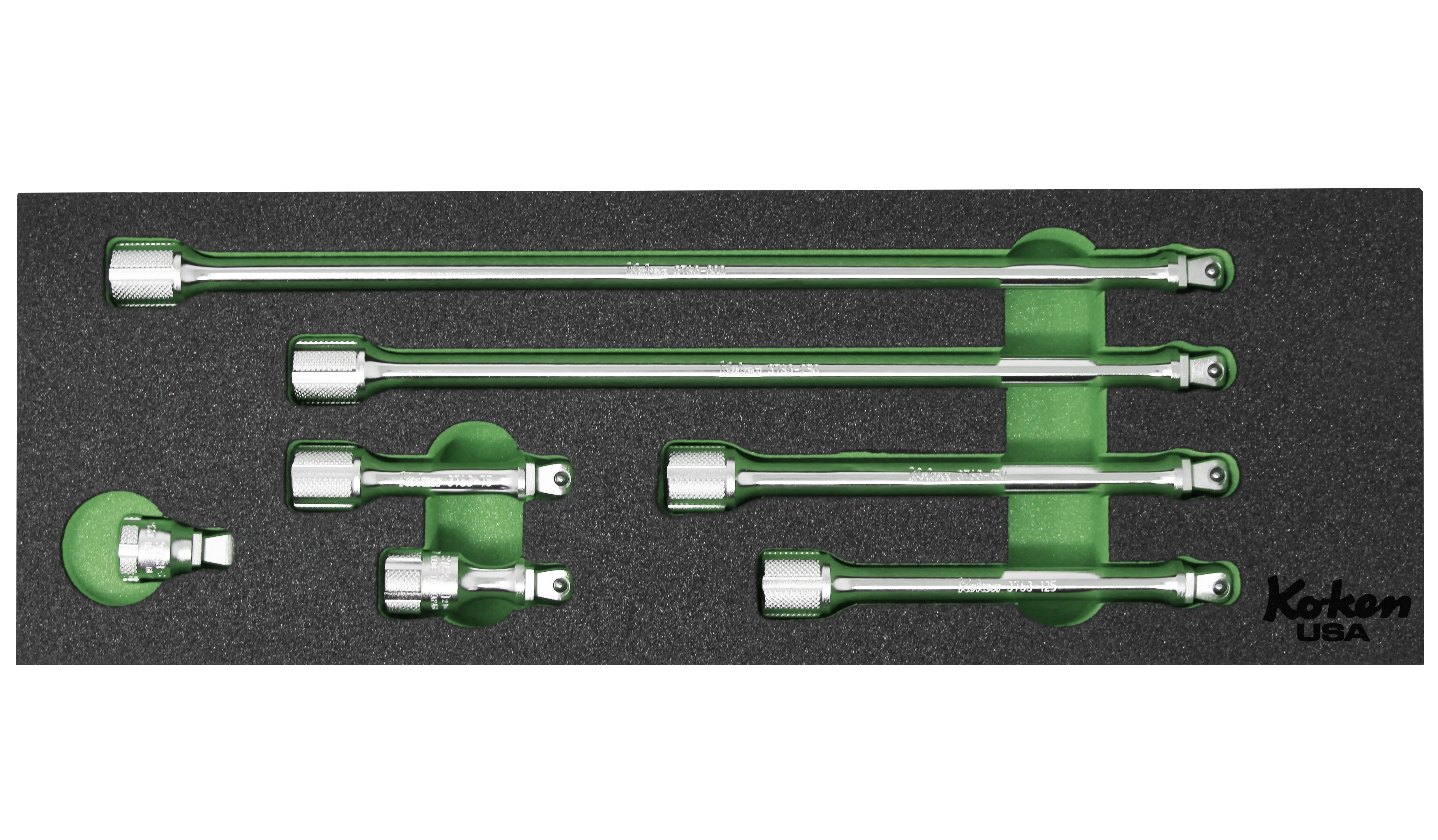 3/8" Sq Dr. Wobble-Fix Extension Bar Set  in Foam - 7 Pieces - Image 3