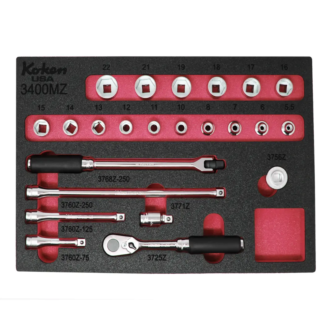 Z-Series 3/8" Sq. Dr. Metric Socket Set with Quick Release Ratchet in Foam - 23 Pieces